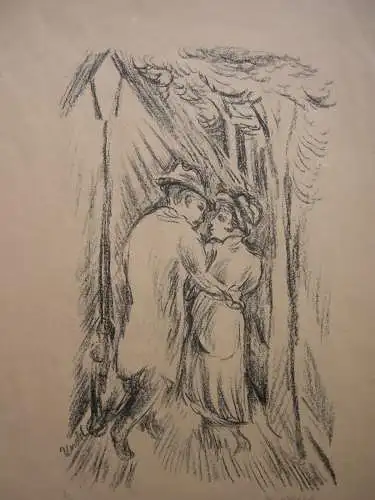 Max Unold (1885-1964) Liebespaar beim Spaziergang Lithographie signiert 1920