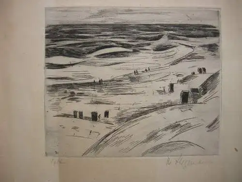 Heinrich Stegemann (1888-1945) Insel Sylt Strandszene Radierung signiert 1930