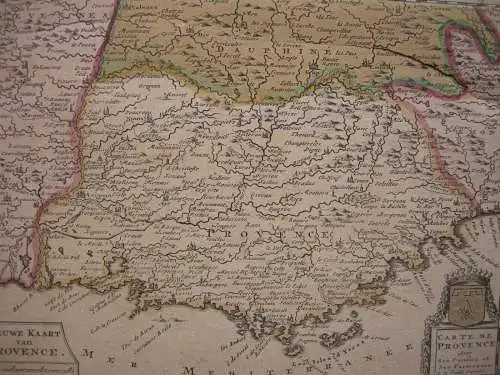 Carte de Provence altkolorierte Kupferstichkarte 1729 de la Feuille Randleisten