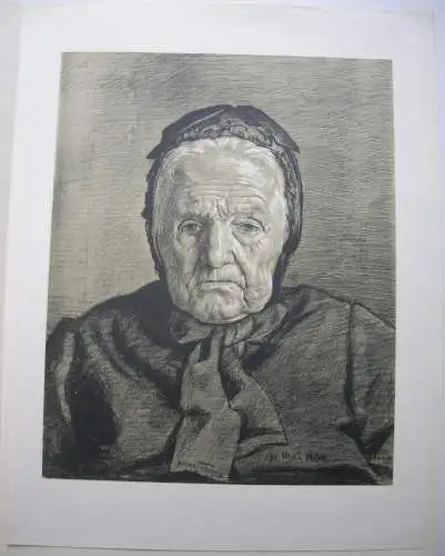 Hans Thoma (1839-1924) Portait einer alten Frau Orig. Lithografie 1894 steinsign