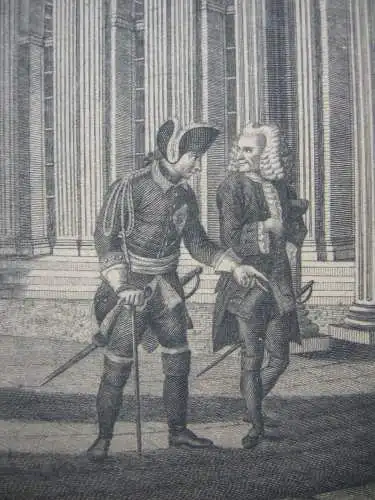 Friedrich II. und Voltaire Colonnade Sans Souci Kupferstich P. Haas 1800