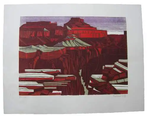 Uwe Wenk-Wolff (1929) Grand Canyon Amerika Orig Farbholzschnitt signiert um 1970