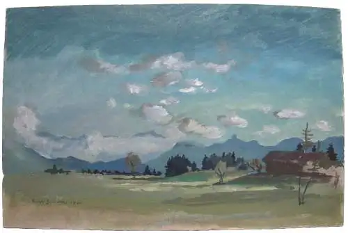 Erich Gindler (1903-1995) Ettaler Mandl bei Murnau Aquarell signiert 1951