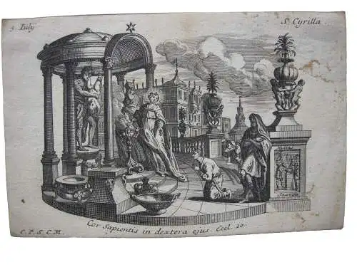 Gebrüder Klauber Heilige Cyrilla Cyprilla von Cyrene Märyrerin Kupferstich 1750