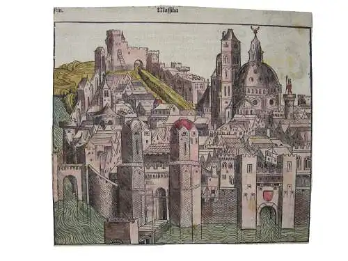 Vue de Marseille France kolorierter Holzschnitt 1493 Schedel Weltchronik Inkunab