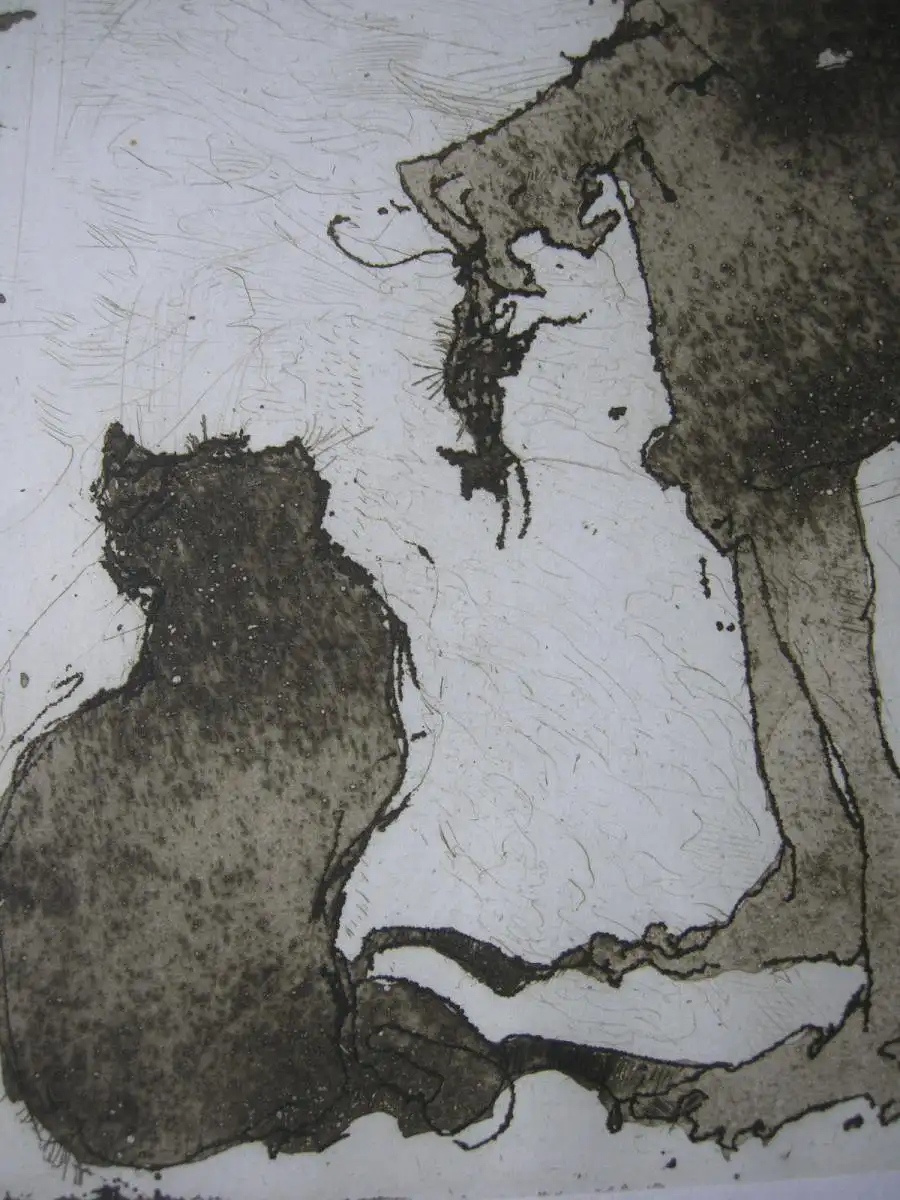 Horst Janssen (1929-1995) Selbst mit Katz und Maus Orig Radierung  signiert 1987 3