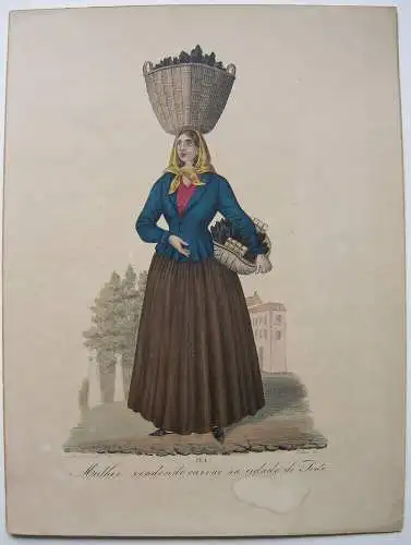 João Palhares  (1810-1890)  Mulher vendendo carvao Porto Orig Lithografie 1850