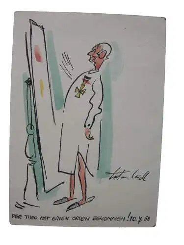 Anton Leidl (1900-1976) Orden für Theo Tusche Aquarell 1958 Tutzing signiert