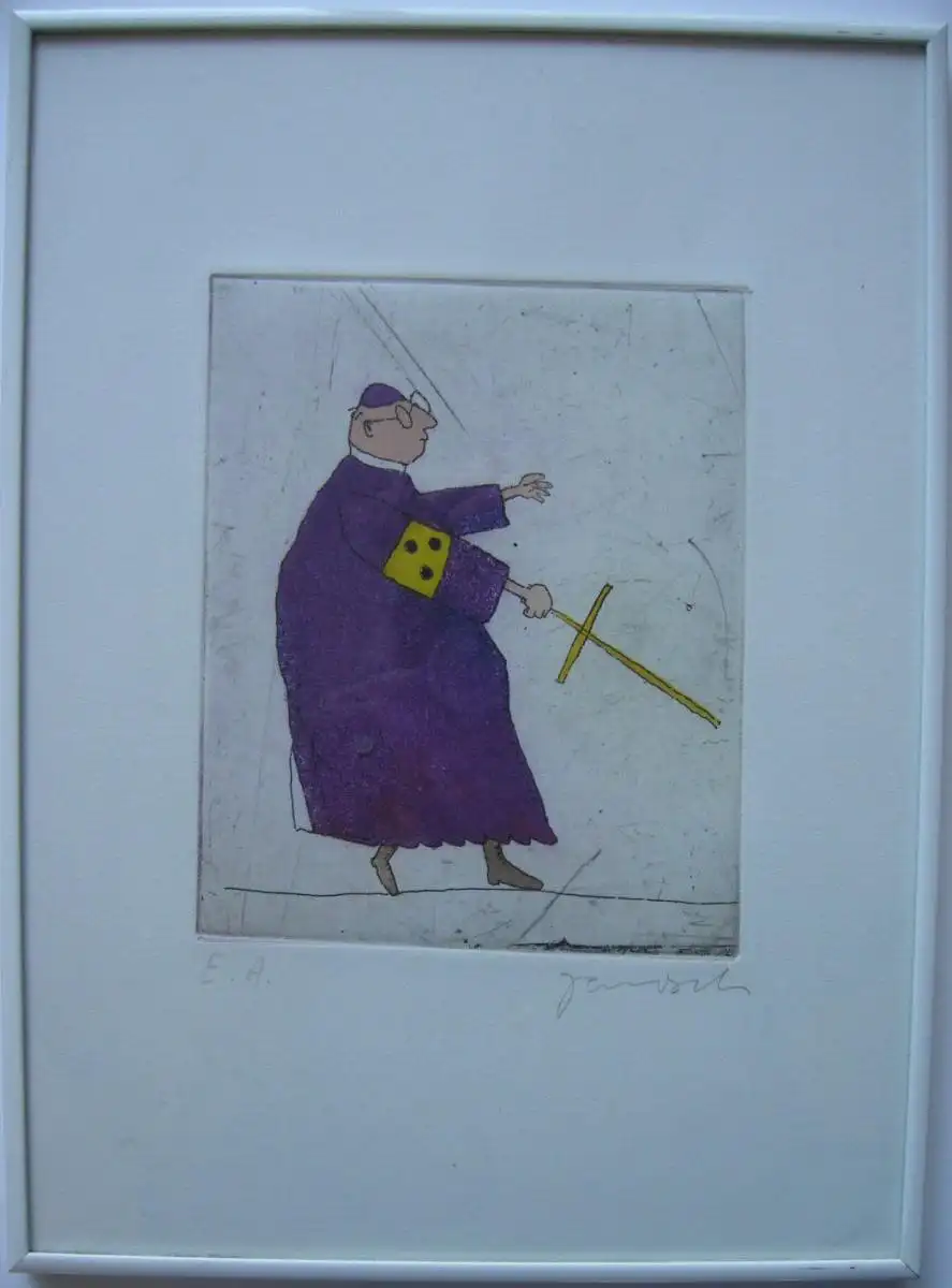 Janosch (1931) Blinder Kardinal Orig Farbradierung Probedruck signiert gerahmt 0