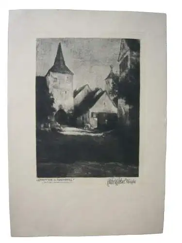 Heinrich Haberl (1869-1934) Stadttor in Abenberg Orig Schabkunstblatt signiert