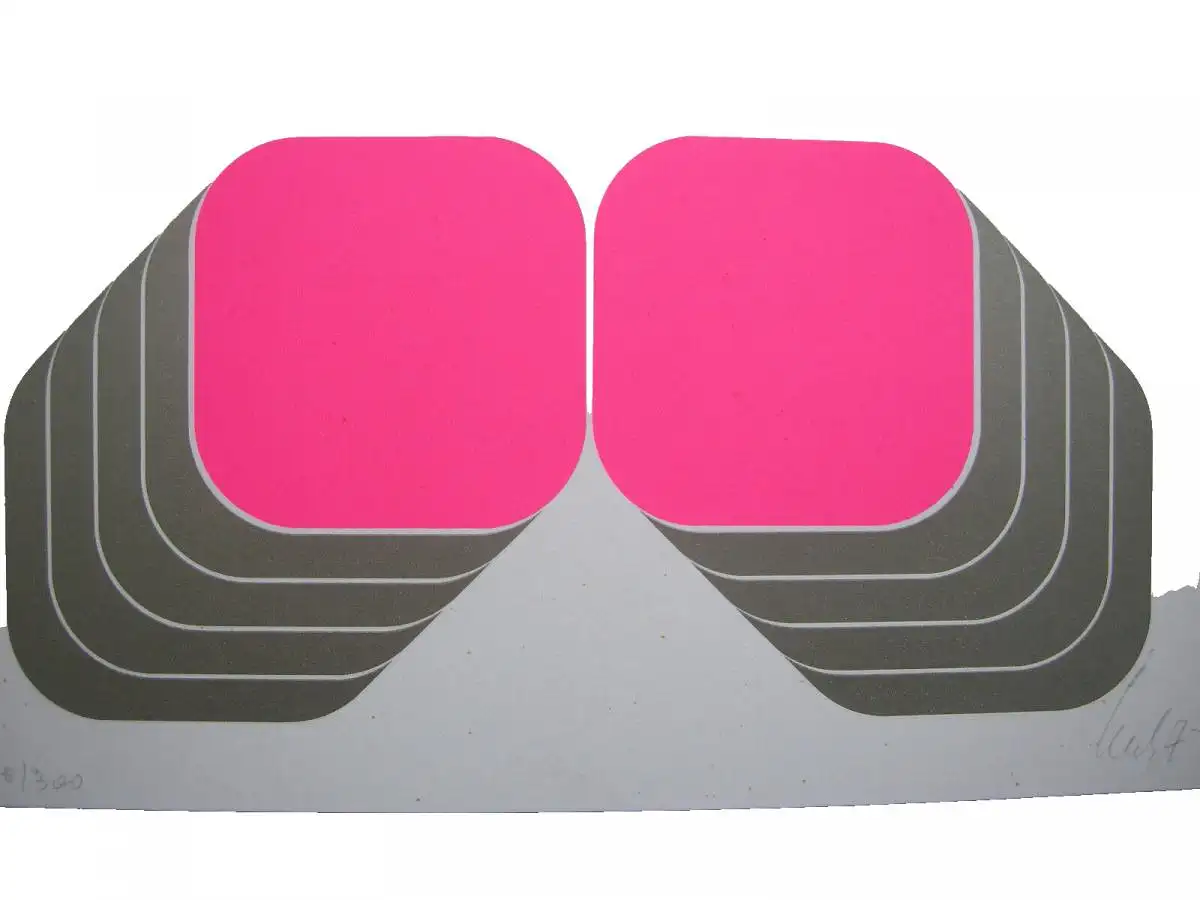 Thomas Lenk (1933-2014) Schichtungen Rot Silber Orig Serigrafie 1973 sign 2