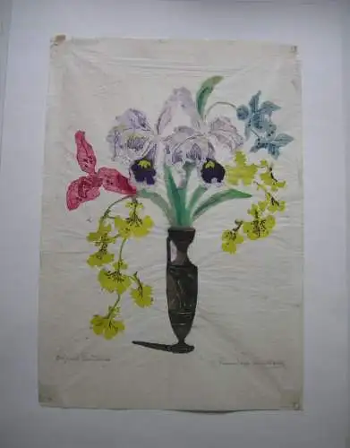 Helene Frauendorfer-Mühlthaler (1853-1933) Blumenstilleben Farbholzschnitt sig