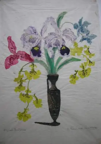 Helene Frauendorfer-Mühlthaler (1853-1933) Blumenstilleben Farbholzschnitt sig