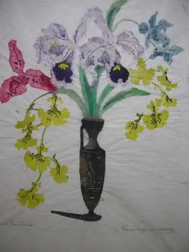 Helene Frauendorfer-Mühlthaler (1853-1933) Blumenstilleben Farbholzschnitt sig