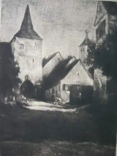 Heinrich Haberl (1869-1934) Stadttor in Abenberg Orig Schabkunstblatt signiert