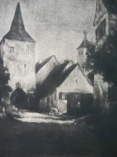 Heinrich Haberl (1869-1934) Stadttor in Abenberg Orig Schabkunstblatt signiert