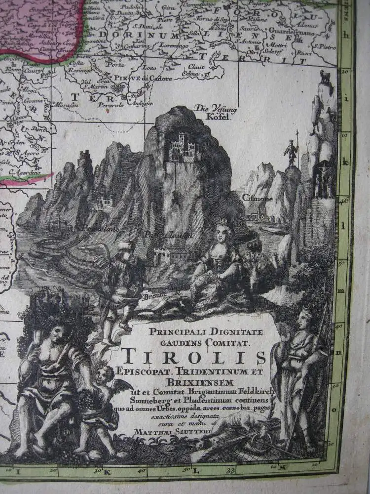 Tirol Südtirol Österreich Italien altkolorierte Kupferstichkarte Seutter 1730 1