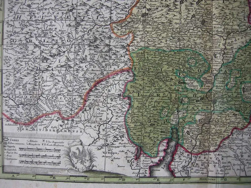 Tirol Südtirol Österreich Italien altkolorierte Kupferstichkarte Seutter 1730 3