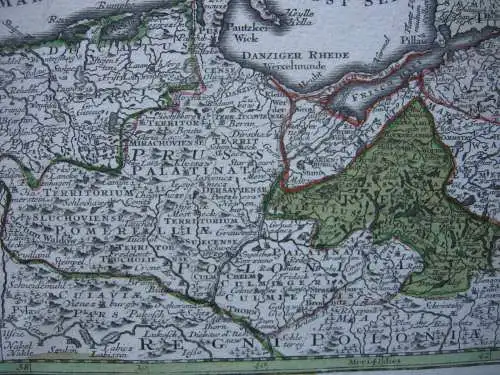 Westpreußen Ostpreußen Polen altkolor Kupferstichkarte Seilbereisen Seutter 1745