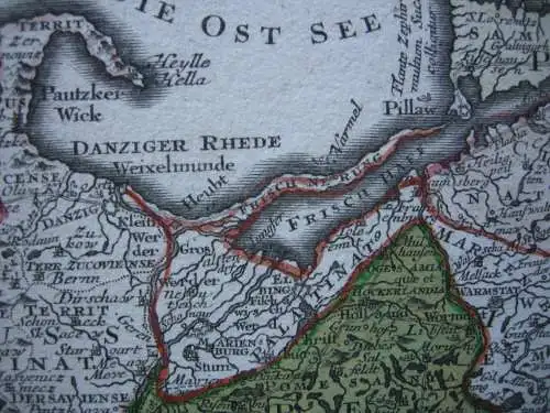 Westpreußen Ostpreußen Polen altkolor Kupferstichkarte Seilbereisen Seutter 1745