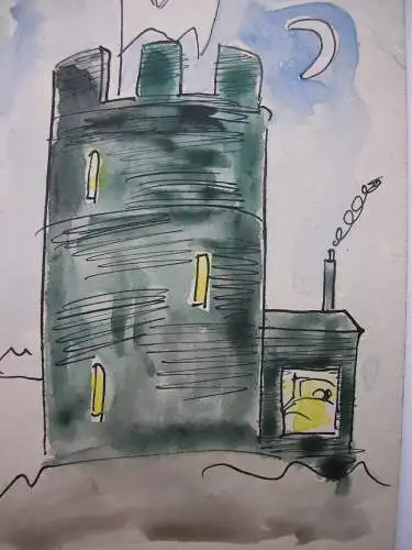 Anton Leidl (1900-1976) Umzug ins Schloss Tusche Aquarell 1948 Tutzing gelaufen