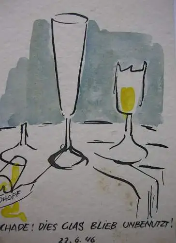 Anton Leidl (1900-1976) Leergebliebenes Glas Tusche Aquarell 1946 Tutzing