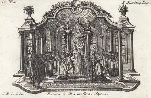 Gebrüder Klauber Hl. Martinus Martin I. Papst Märtyrer Kupferstich 1750