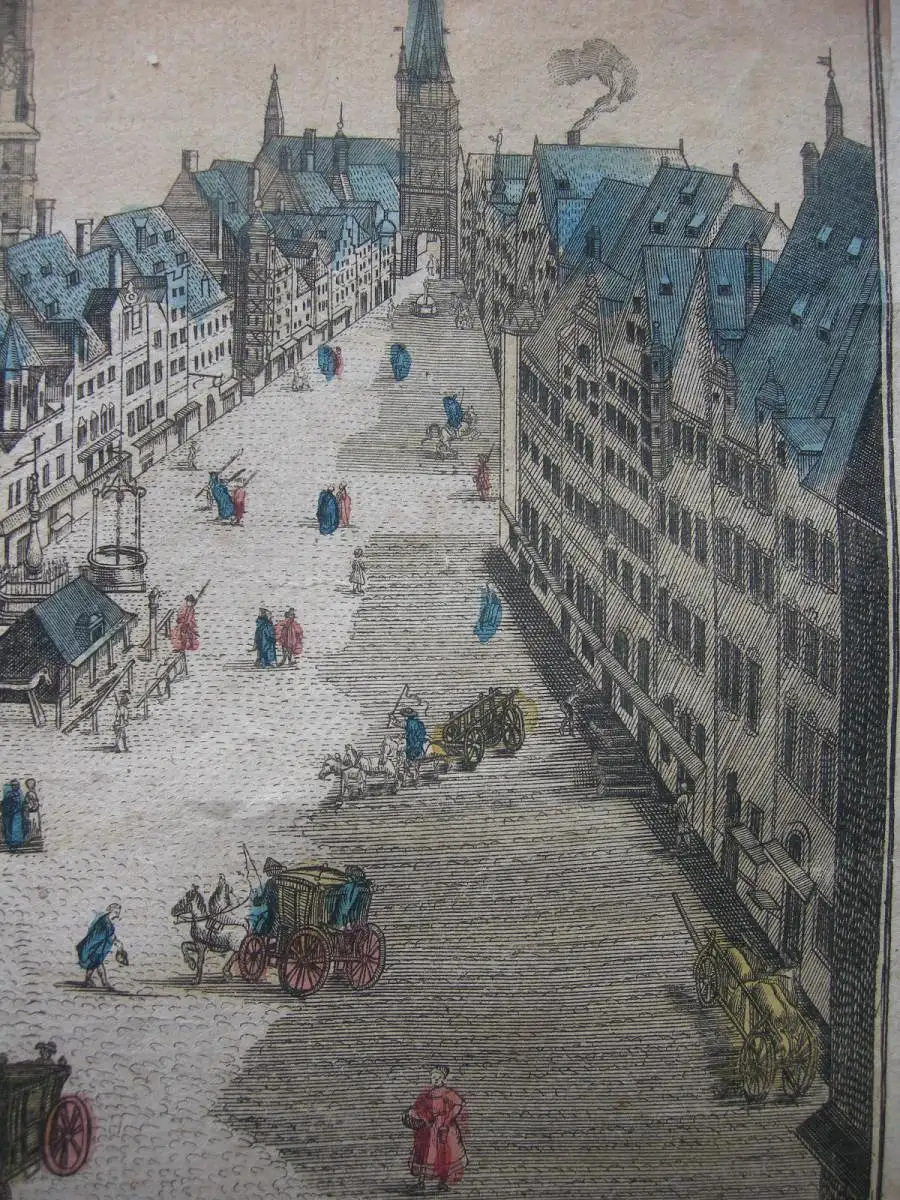 Vue d’optique Guckkastenblatt München Marienplatz altkolor Kupferstich 1750 4