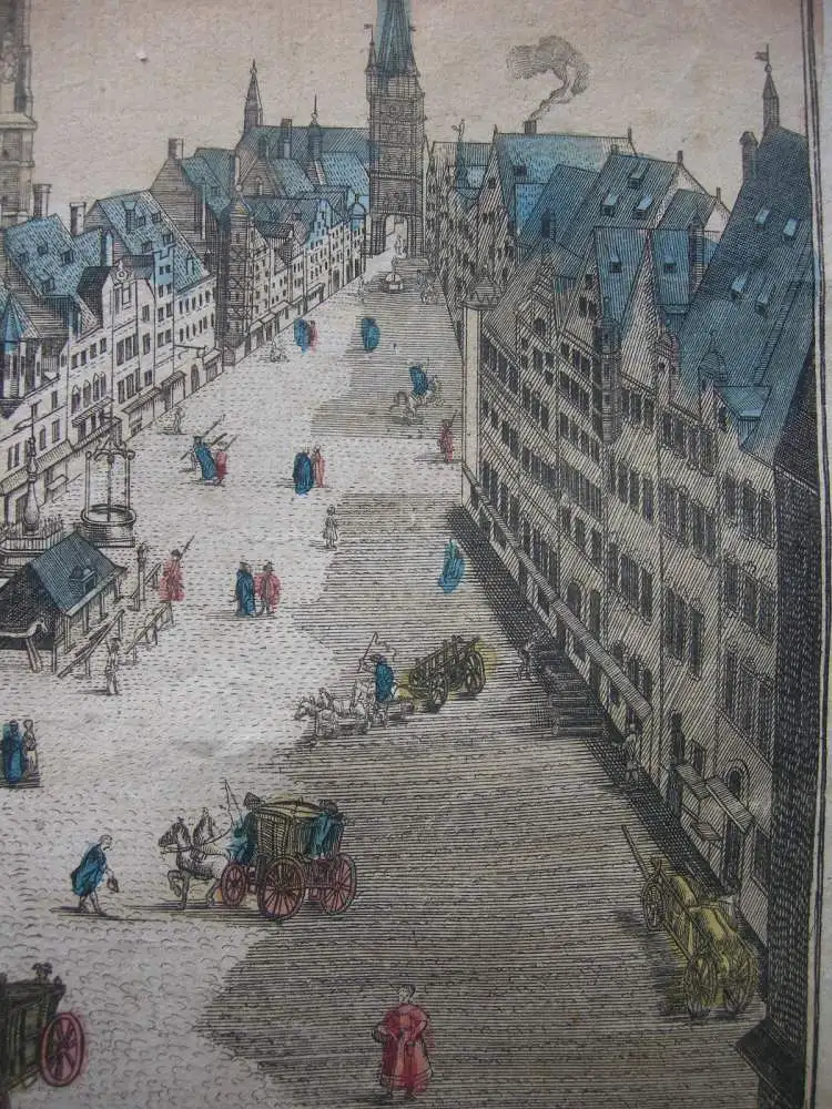 Vue d’optique Guckkastenblatt München Marienplatz altkolor Kupferstich 1750 4