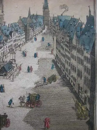 Vue d’optique Guckkastenblatt München Marienplatz altkolor Kupferstich 1750