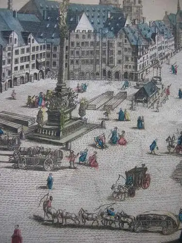 Vue d’optique Guckkastenblatt München Marienplatz altkolor Kupferstich 1750