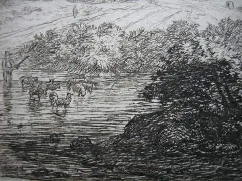 Anthonie Waterloo (c. 1610-1690) Landschaft mit Kuhherde Orig. Radierung 1650