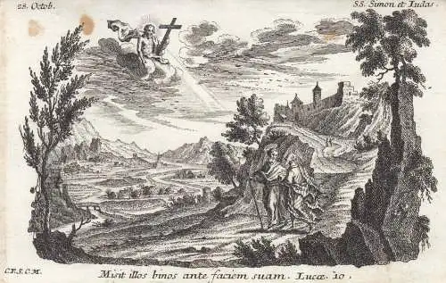 Gebrüder Klauber Heilige Simon und Judas christliche Märtyrer Kupferstich 1750