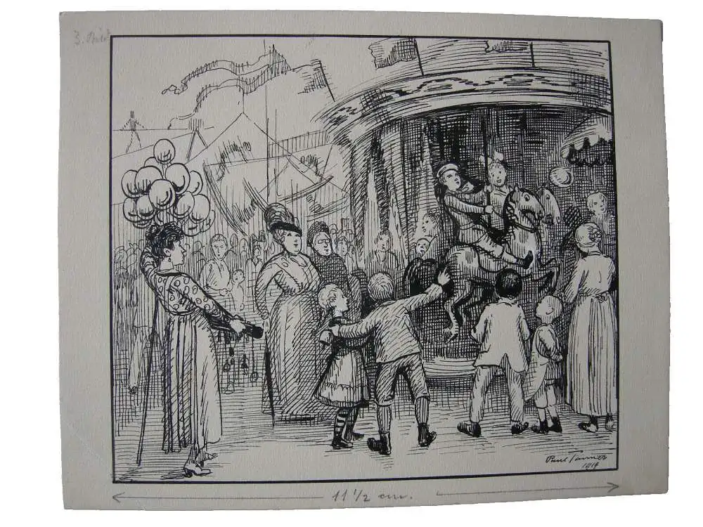 Paul Tanner (1882-1934) Auf dem Jahrmarkt Tuschzeichnung 1914 signiert 0