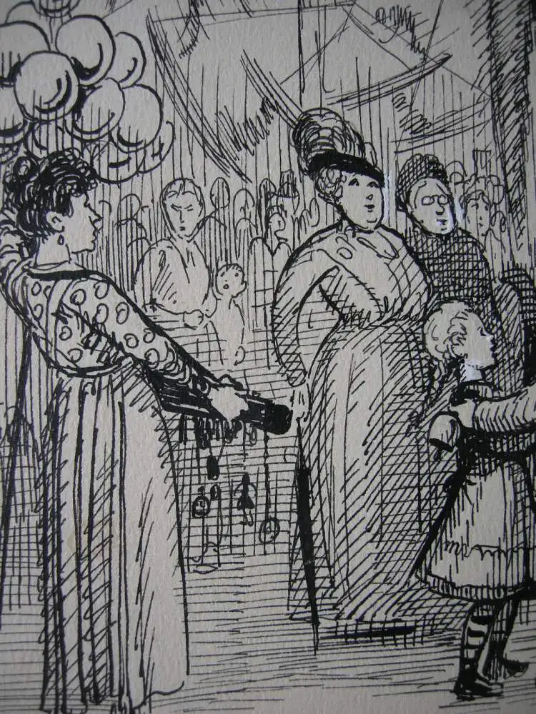 Paul Tanner (1882-1934) Auf dem Jahrmarkt Tuschzeichnung 1914 signiert 2