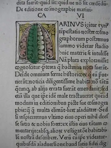 Inkunabelblatt Ptolomaeus Cosmographia  3 kolor Initiale Ulm Joh. Reger 1486