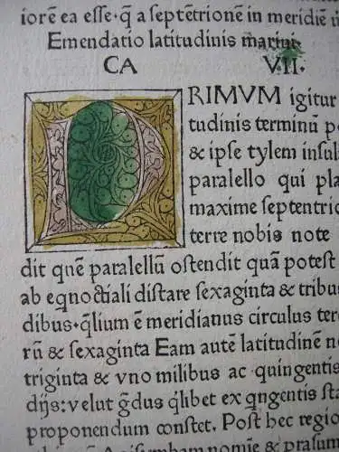 Inkunabelblatt Ptolomaeus Cosmographia  3 kolor Initiale Ulm Joh. Reger 1486