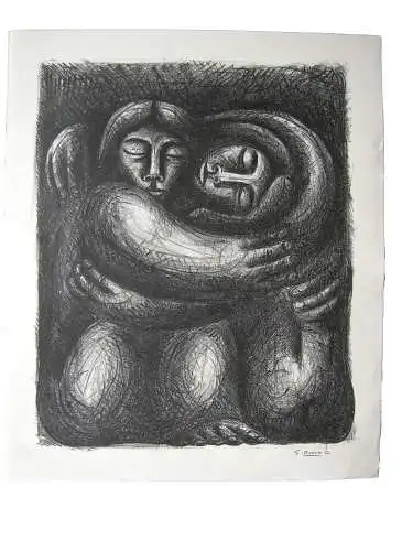 German Becerra (1928-2021) Zwei Mädchen umschlungen Lithographie 1980 signiert