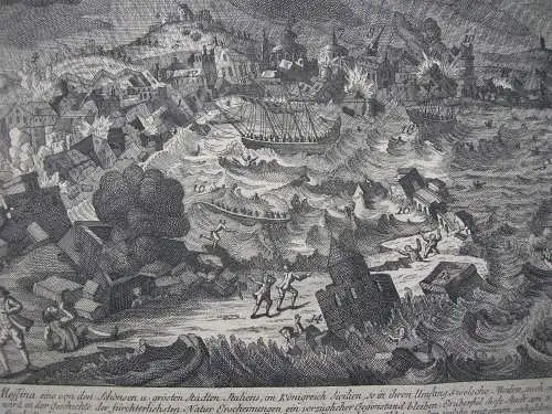 Messina Sicilia terremoto tsunami 1783 Italia Orig. Radierung 1785 J. M. Will