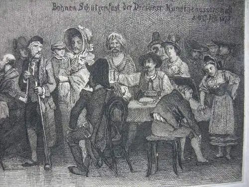 Bohnen Schützenfest Dresdner Kunstwissenschaft Radierung 1876 Festgrafik