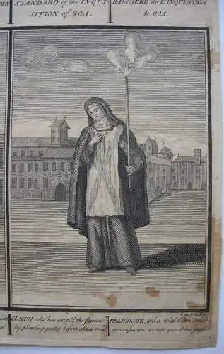 Standarte Inquisition Spanien Goa Häretiker angeklagte Nonne Radierung 1722