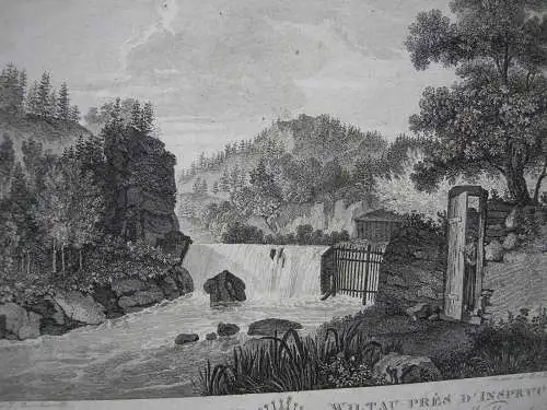 Wasserfall Wildau Innsbruck Tirol Österreich Orig Radierung 1800 M. G. Eichler