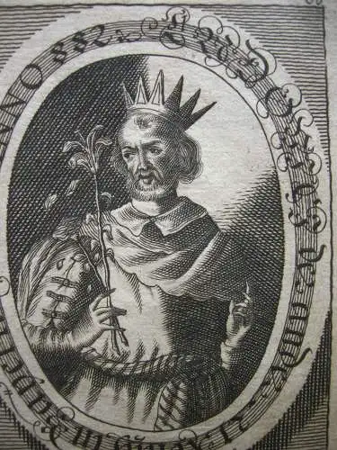 Ludwig III. (+882) König von Bayern Portrait mit Emblem Kupferstich 1750