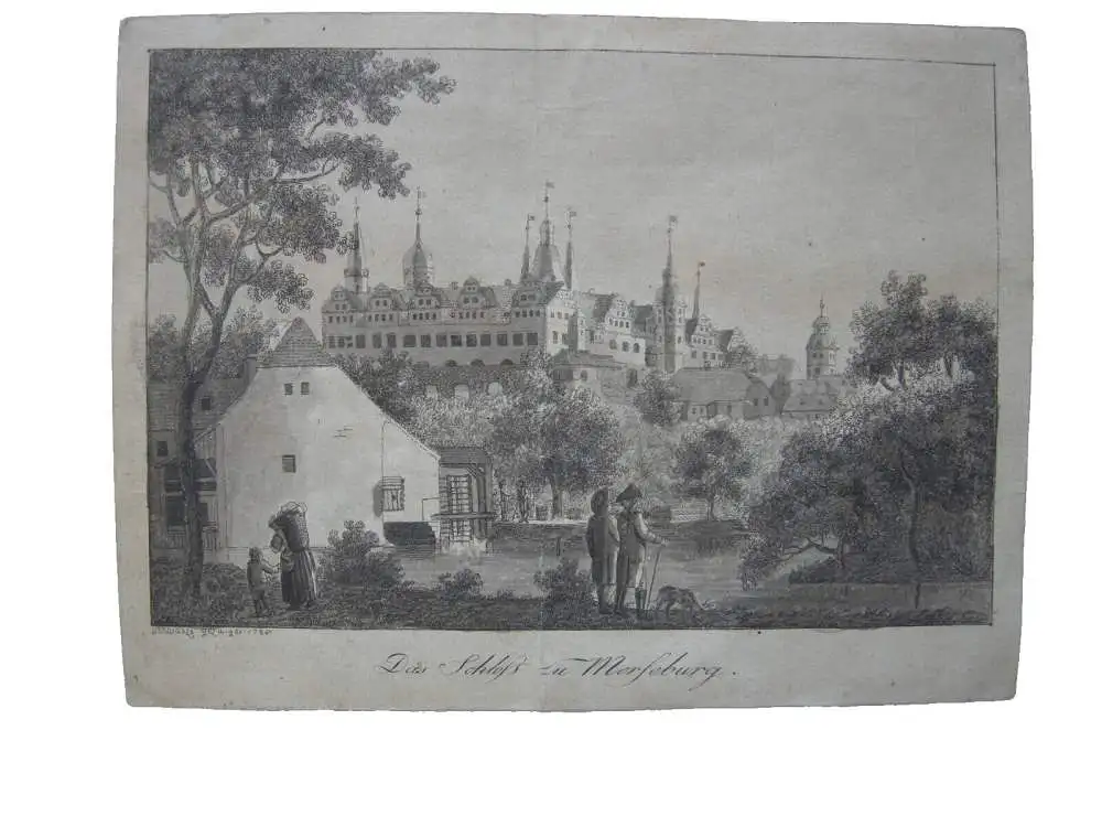 Schloß zu Merseburg Lavierte Umrissradierung Carl B. Schwarz 1786 Sachsen-Anhalt 0