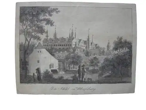 Schloß zu Merseburg Lavierte Umrissradierung Carl B. Schwarz 1786 Sachsen-Anhalt