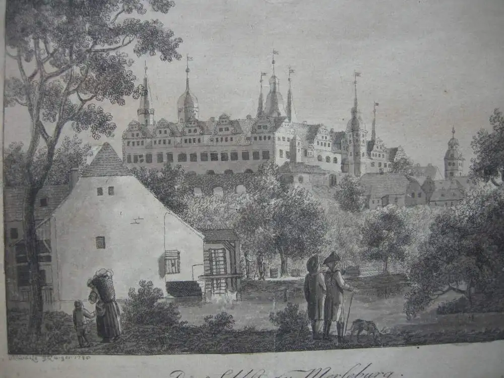Schloß zu Merseburg Lavierte Umrissradierung Carl B. Schwarz 1786 Sachsen-Anhalt 1