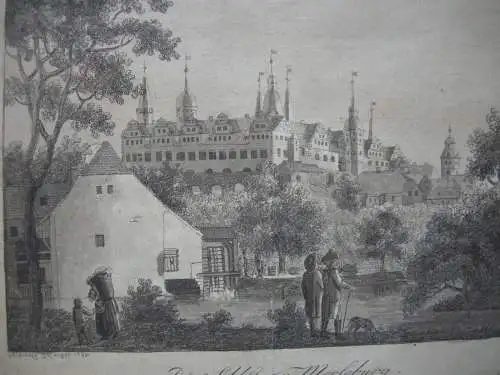 Schloß zu Merseburg Lavierte Umrissradierung Carl B. Schwarz 1786 Sachsen-Anhalt