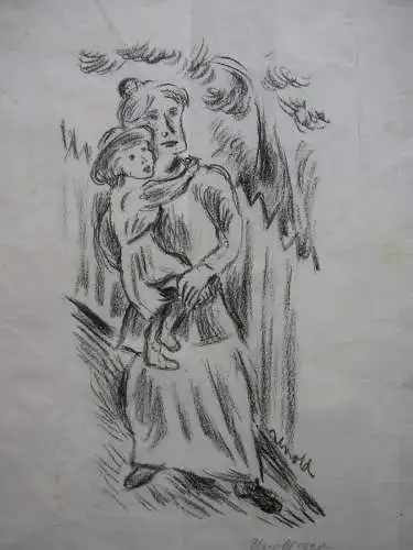 Max Unold (1885-1964) Mutter mit Kind expressionist Lithographie signiert 1920