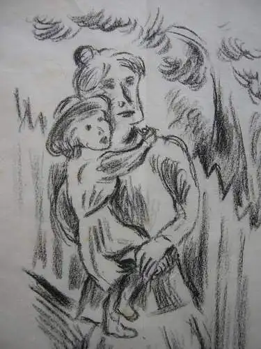 Max Unold (1885-1964) Mutter mit Kind expressionist Lithographie signiert 1920