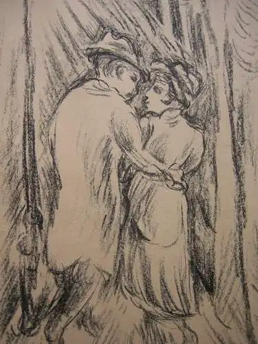 Max Unold (1885-1964) Liebespaar beim Spaziergang Lithographie signiert 1920